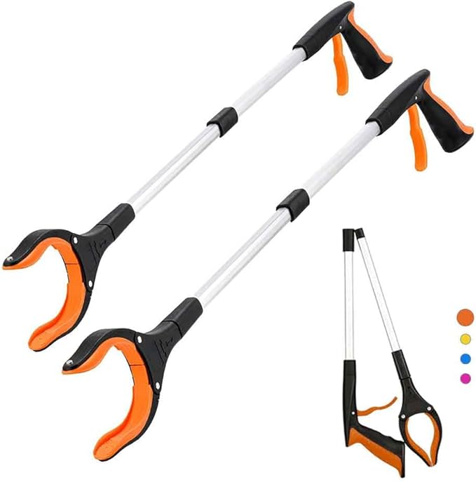 2-Pack Grabber Reacher Tool,32-Inch (81.3 cm) Foldable Reacher Grabber Pickup Tool with 360° Rotating Jaw & Magnet, Trash Grabber, Lightweight Trash Grabber(Orange)
