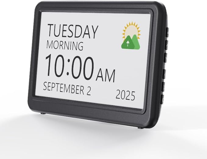 Mesqool Dementia & Alzheimer’s Clock for Seniors – 7" Large HD Display Digital Calendar with Day & Date, 20 Alarms & 20 Medicine Reminders, Memory Loss Support, Black