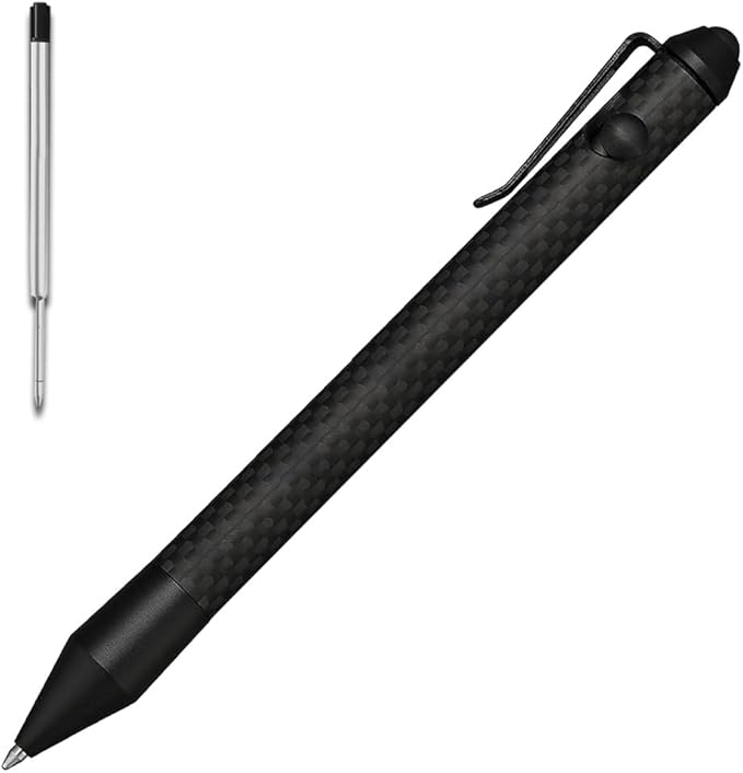Cool Hand 5.9'' Bazooka Style Bolt Action Pen with Stylus for Touchscreen, Carbon Fiber Body, w/Pocket Clip, Ballpoint Ink Refillable, Glass Breaker Replaceable Parts Included, Black