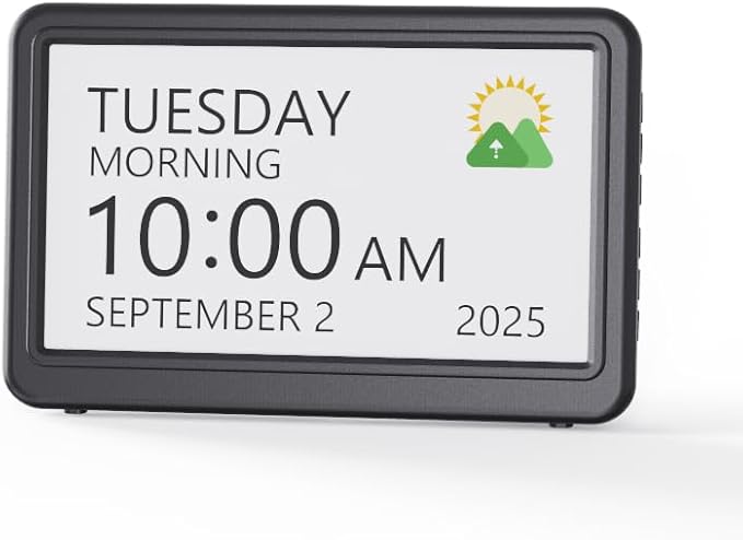Mesqool Dementia & Alzheimer’s Clock for Seniors – 7" Large HD Display Digital Calendar with Day & Date, 20 Alarms & 20 Medicine Reminders, Memory Loss Support, Black