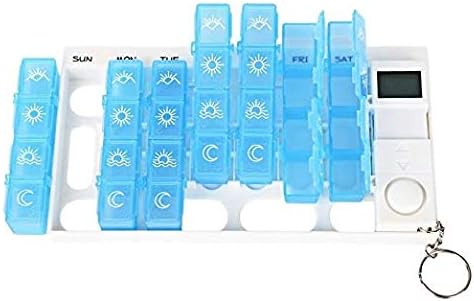 Weekly Digital Pill Organizer 7 Days 28 Compartments Medicine Box with 5 Groups Alarm Reminder and Luminous LCD Back Light for Medications Supplements Vitamins - Blue