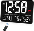 MASHI Digital Clock,13" Large Display Digital Wall Clock, Adjustable Brightness Calendar Clock with Day and Date,DST,Alarms,Humidity, Temperature for Desk, Wall Mounted, for Elderly
