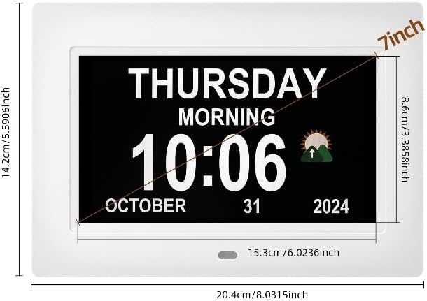 Digital Alarm Clock, Multiple Alarm Functions, Clock with Date and Day, Digital Alarm and Electronic Calendar for Seniors (White, 7 inch) (7-inch White)