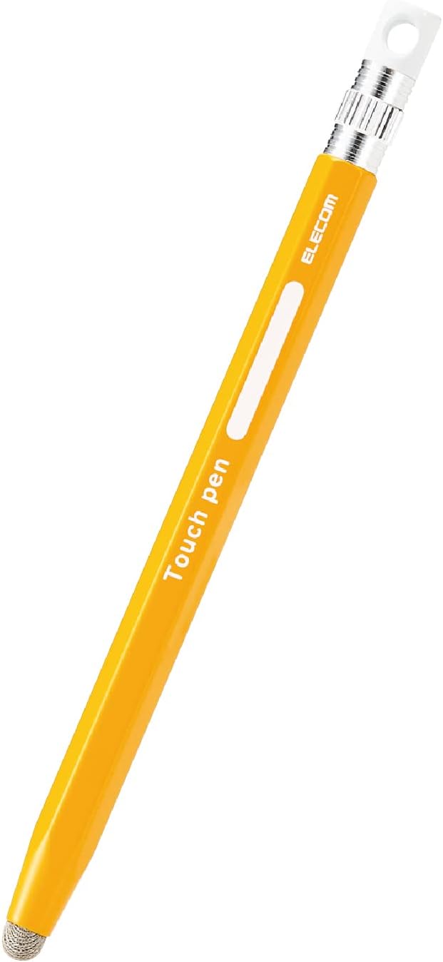 Elecom P-TPENSEYL Stylus Pen, Hexagonal Pencil Type, For Kids, With Strap Hole, Conductive Fiber Type, Compatible with Smartphones and Tablets, Replaceable Nibs, Yellow