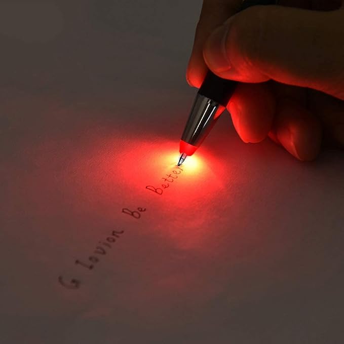 Lighted Tip Pen with Stylus 3-in-1 - LED Penlight Light Up Pen Light Ballpoint Pen with Light for Writing in the Dark - Pack of 3 - Red Light - GL006