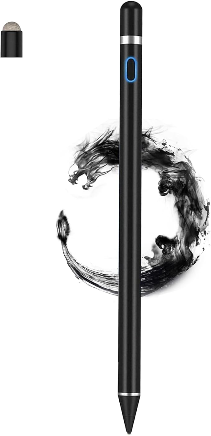 Stylus Pens Compatible for iOS&Android Touch Screens, iPad Pencil with Dual Touch Function, Fine Point Rechargeable Stylus Pen for iPad/Android/iPhone/Cellphone/Tablet Pen/Nintendo Switch 2 - Black