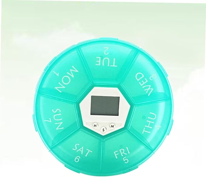 Mikinona Compartment Electronic Alarm Clock Medicine Reminder Box with See-Through Lids Daily Alarms Portable Weekly Pill Organizer for Patients Green English Edition