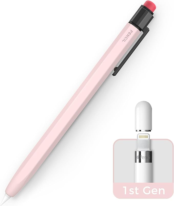 TRONWIN Apple Pencil 1st Generation Case, Silicone Pencil Sleeve Cover Perfect Grip Skin Classic Design with Sturdy Clip Compatible with Apple Pencil 1st gen for ipad (Pink)