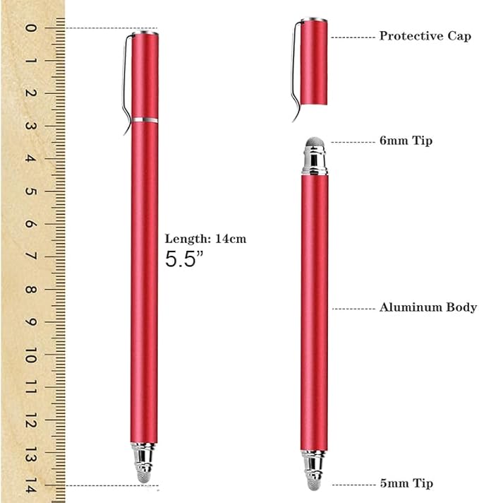 Red Stylus Touch Screen Pen Compatible with iPad Pro 11,13 (2025) / iPad Air 11,13 (2026) - Fiber Tip Aluminum Lightweight