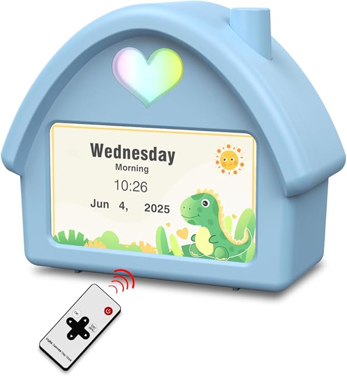 Kids Alarm Clock with 4.3'' HD Digital Screen, Calendar Countdown Ambient Lighting White Noise Remote Control Function Perfect for Kids