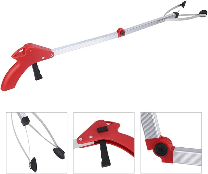 32" Grabber Reacher Tool, Foldable Gripper Reacher Grabber Tool Pick up Stick Grabber with Grip Points for Reaching, Arm Extension (Red)