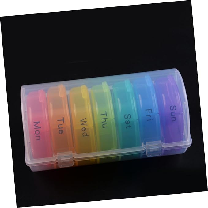 Baluue Pill Container Round Portable 21 Compartment Weekly Organizer Medicine Holder Rainbow Dispenser