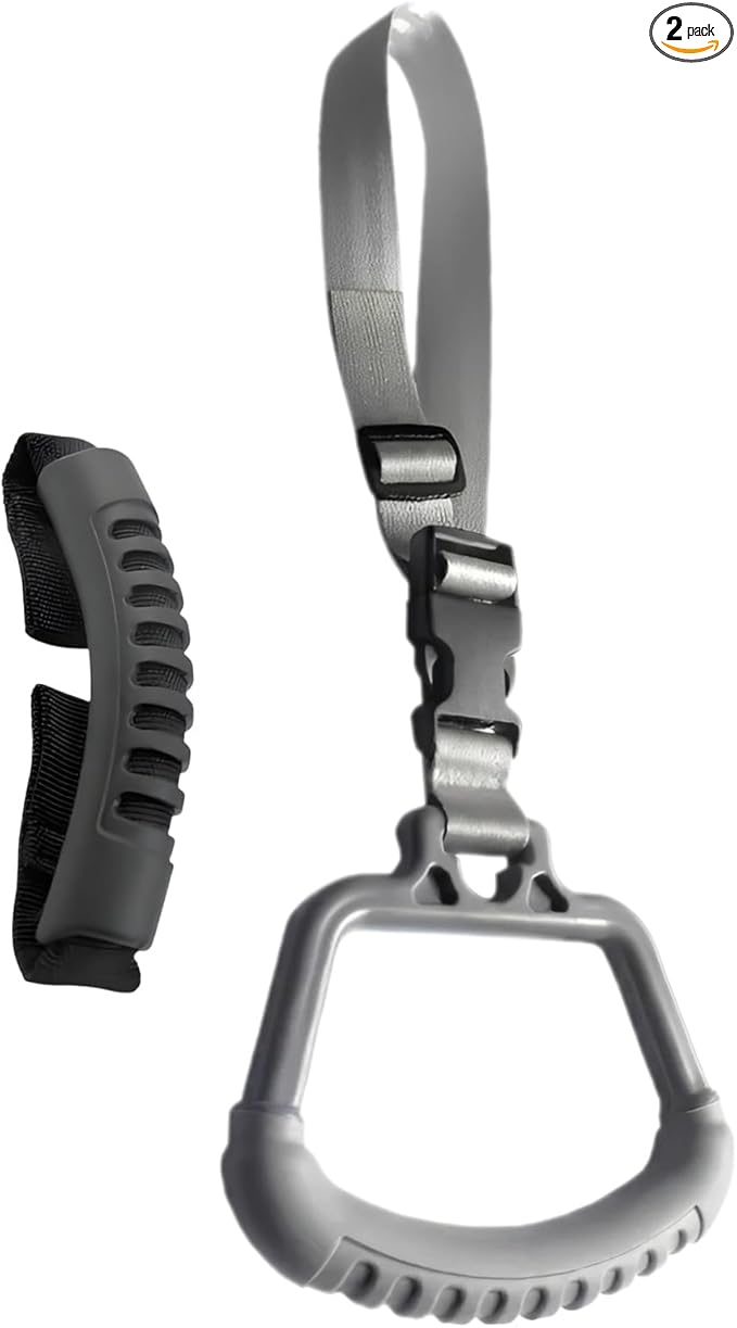 2-in-1 Car Assist Handle Kit | Adjustable Overhead & Backseat Grab Bar with Soft Rubber Grip for Added Support Entering and Exiting Vehicle (2, Grey)