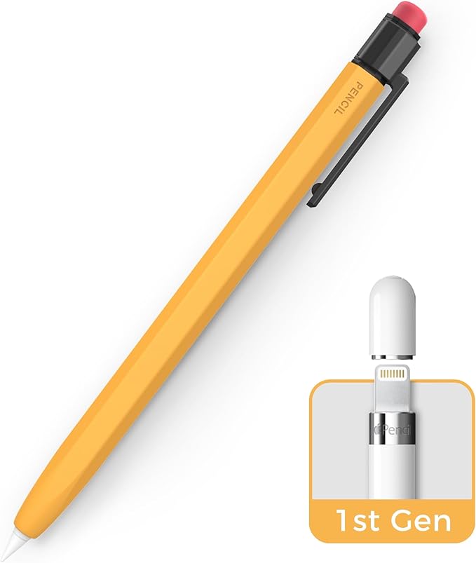 TRONWIN Apple Pencil 1st Generation Case, Silicone Pencil Sleeve Cover Perfect Grip Skin Classic Design with Sturdy Clip Compatible with Apple Pencil 1st gen for ipad (Yellow)