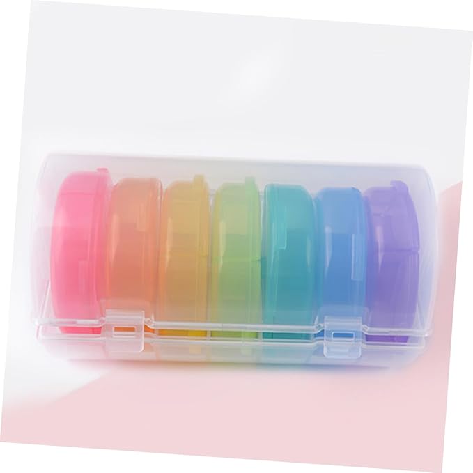 Baluue Pill Container Round Portable 21 Compartment Weekly Organizer Medicine Holder Rainbow Dispenser