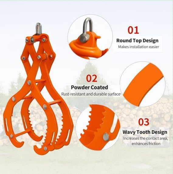 Garvee Log Tongs, 4 Claw Log Grabber Heavy Duty 3300 Lb Capacity, Eagle Claw Design Skidding Tongs Logging Tools for Tractors, Trucks, ATVs, Forklifts