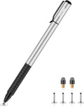 Digiroot Universal Stylus,[2-in-1] Disc Stylus Pens for All Touch Screens Cell Phones, iPad, Tablets, Laptops with 6 Replacement Tips(4 Discs, 2 Fiber Tips Included) - (Silver)