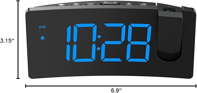 GOLOZA Projection Alarm Clock, Digital Clock with 180° Rotatable Projector, 3-Level Brightness Dimmer, Clear LED Display, USB Charger, Progressive Volume, 9mins Snooze,12/24H, for Bedroom