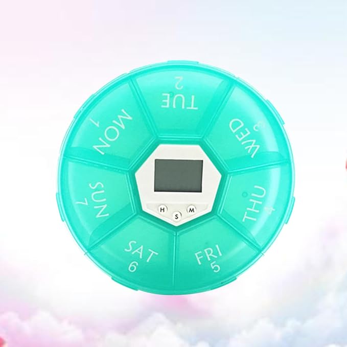7-Compartment Electronic Alarm Pill Box, Portable Medication Reminder Organizer for Patients, Green Weekly Pill Container with Timer for Daily Medicine Management