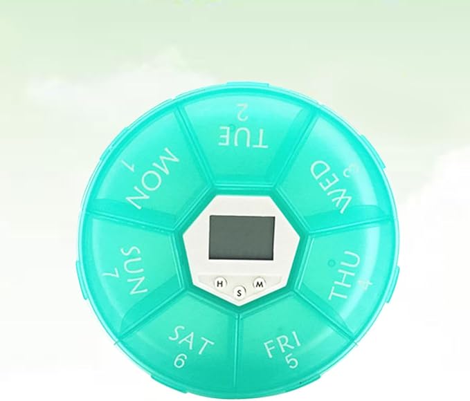 7-Compartment Electronic Alarm Pill Box, Portable Medication Reminder Organizer for Patients, Green Weekly Pill Container with Timer for Daily Medicine Management