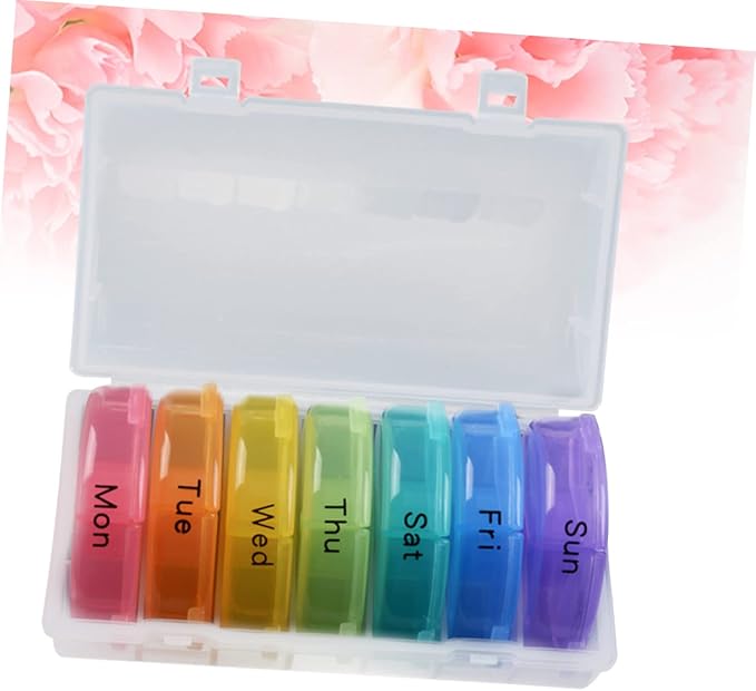 Baluue Pill Container Round Portable 21 Compartment Weekly Organizer Medicine Holder Rainbow Dispenser