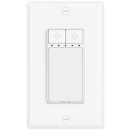 1 Pack Single Pole Dimmer Light Switch for 150W Dimmable LED/CFL Lights and 600W Incandescent/Halogen,Neutral Wire Required Continuous Dimming Switch, Rocker Dimmer Switch, ETL/FCC Certified