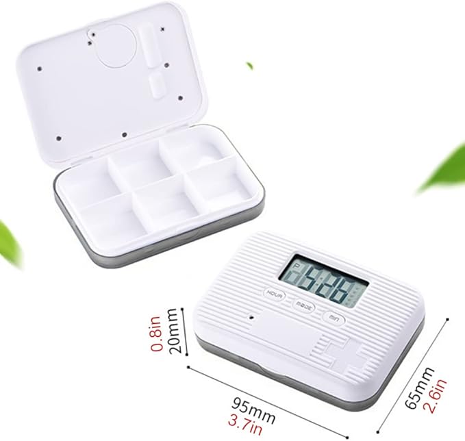 Dispenser with Alarm Electronic Organizer with LCD Display 6 Compartments Reminder Outdoor Portable Mini Box with Alarm (Gray)