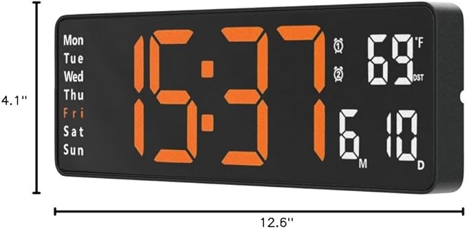 JoFomp Digital Wall Clock - 13" Large LED Display, Loud Alarm, Remote Control, DST, Auto-Dimming, Date and Day, Timer, Temperature - 12/24H Format - Ideal for Living Room, Bedroom, Kitchen