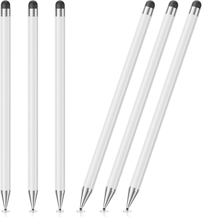 Stylus Pen for Touchscreen, 6 PCS Stylus 2-in-1 High Precision and Sensitivity, Suitable for iPad/iPhone/Samsung/Android Smartphone and Tablets, Compatible with Capacitive Touch Screen (White)