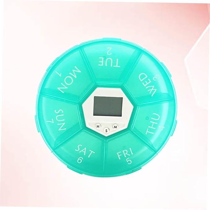 Compartments Electronic Medicine Reminder Box with Alarm Clock Portable Weekly Pill Organizer for Patients Green Easy-Read Day Labels See-Through Lids Daily Alarms to Prevent