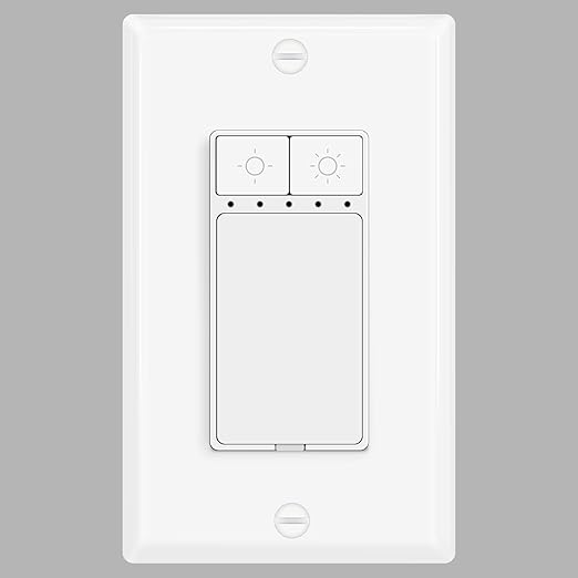 1 Pack Single Pole Dimmer Light Switch for 150W Dimmable LED/CFL Lights and 600W Incandescent/Halogen,Neutral Wire Required Continuous Dimming Switch, Rocker Dimmer Switch, ETL/FCC Certified