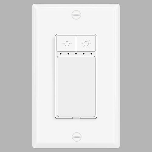 1 Pack Single Pole Dimmer Light Switch for 150W Dimmable LED/CFL Lights and 600W Incandescent/Halogen,Neutral Wire Required Continuous Dimming Switch, Rocker Dimmer Switch, ETL/FCC Certified