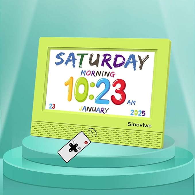 Digital Alarm Clock with 7'' HD Screen, Calendar Function,It is Perfect for Kids Aged 3-18 Years Old with Remote Control and Custom Reminder Function for Birthdays