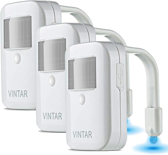 3 Pack Vintar Rechargeable 16 Color Motion Sensor LED Toilet Night Light, 5 Stage Dimmer, IP67 Waterproof, Light Detection