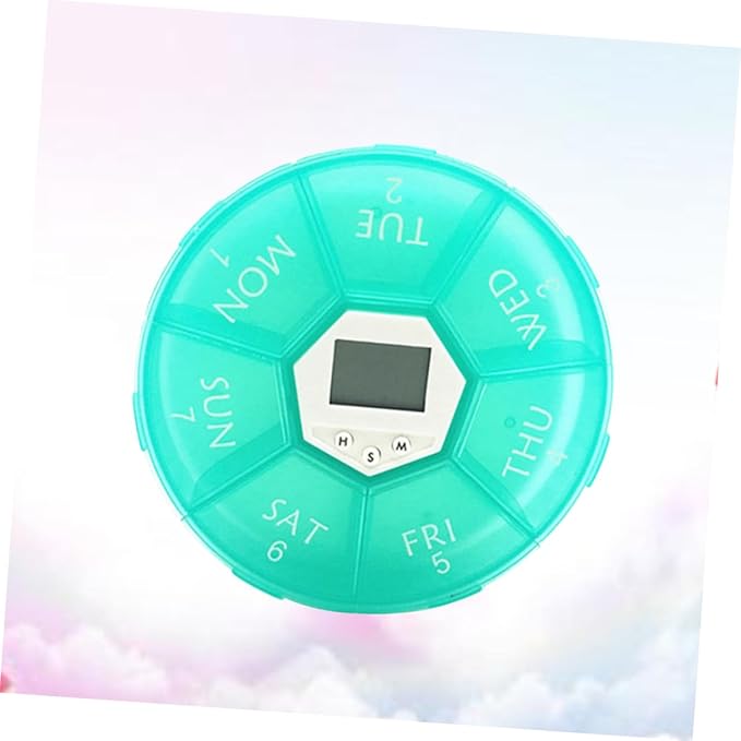 Electronic Medicine Organizer with Alarm Clock Reminder Portable Weekly Pill Box for Patients Easy-Read Day Labels Transparent Lids Green