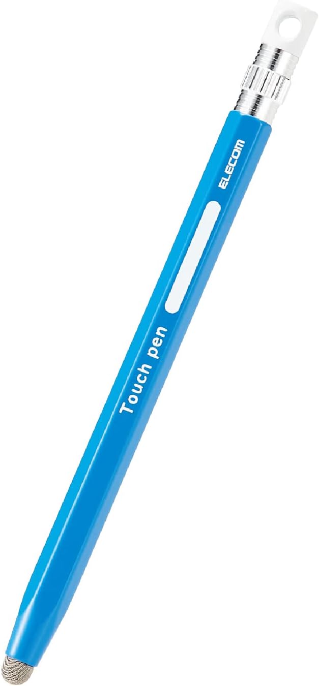 Elecom P-TPENSEBU Stylus Pen, Hexagonal Pencil Type, For Kids, With Strap Hole, Conductive Fiber Type, Compatible with Smartphones and Tablets, Replaceable Nibs, Blue