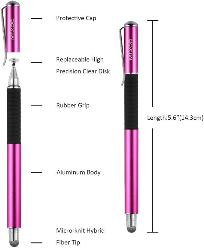 Mixoo Universal Stylus Pen for Touchscreen iPhone iPad Android Tablet Apple Kindle Switch Chromebook Galaxy All Touch Screens, Disc & Fiber Tip 2 in 1 Stylus Pens for Touch Screens (6 Purple)