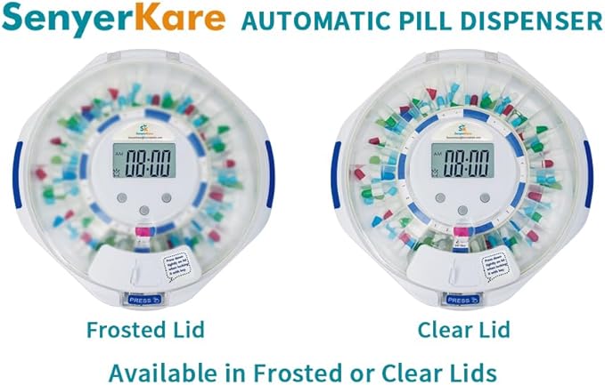 28-Day Automatic Pill Dispenser with Alarm for Elderly Sound and Light Alerts Locked Medication Organizer