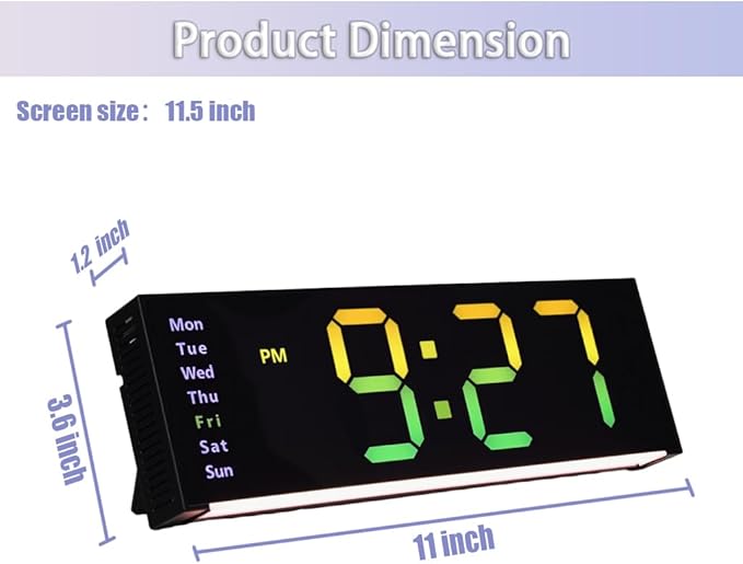 11 Inch LED Wall Clock with RGB Flowing Light | Large Digital Display with Date, Temperature, Dual Alarm, Countdown Timer, Remote Control | Silent Wall or Desk Clock for Home,Office,Living Room,Yoga