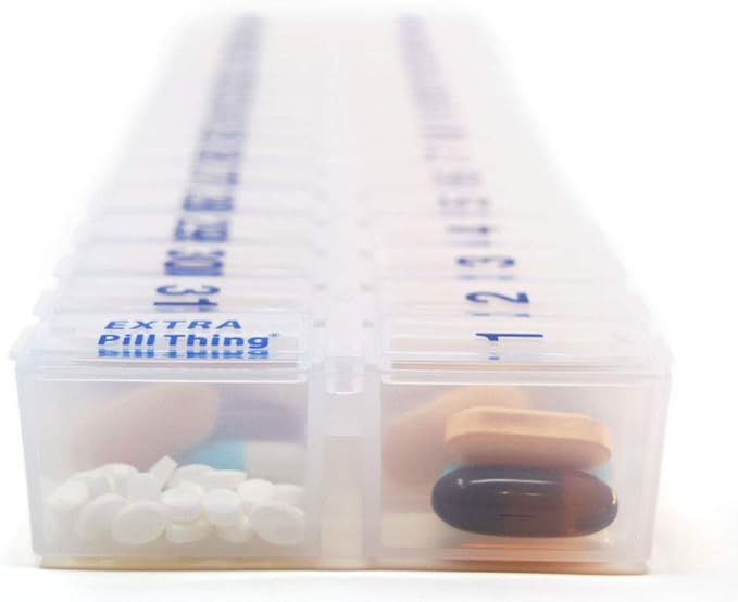 31 Day Once-a Day Monthly Pill Planner Organizer w/Removable Lid for Easy Loading - Large Compartment Pill Box Stores Medications for Entire Month (Clear - 2 Pack)