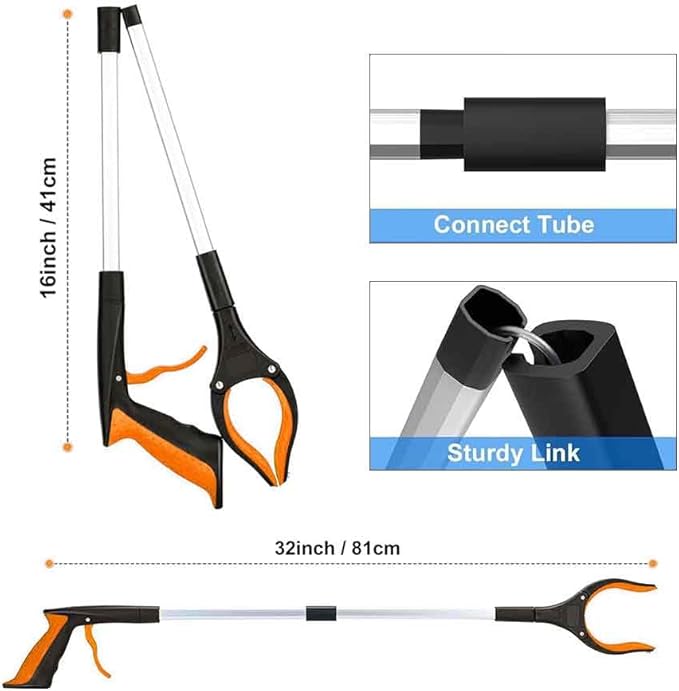 2-Pack Grabber Reacher Tool,32-Inch (81.3 cm) Foldable Reacher Grabber Pickup Tool with 360° Rotating Jaw & Magnet, Trash Grabber, Lightweight Trash Grabber(Orange)