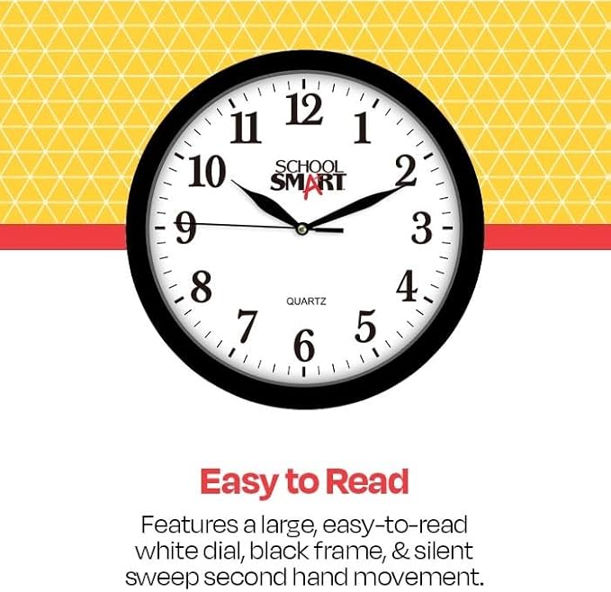 School Smart Silent Movement Wall Clock, 13 Inches, White Dial and Black Frame - SSG-0004