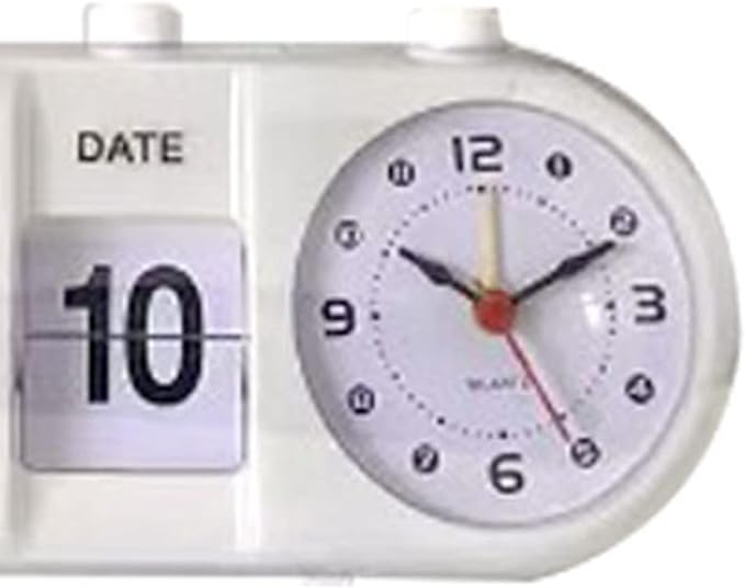 Flip Clock, Retro Table Clock Non Ticking Calendar Alarm Clocks Jump Desktop Clocks with Date, Month, Day of Week Display (White)