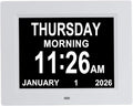 Aowasi 8 Alarms Digital Clock, Extra Large Display Wall Digital Day Calendar Clock with Non-Abbreviated Day & Month Alarm Clocks for Seniors Impaired Vision Dementia Elderly Alzheimer