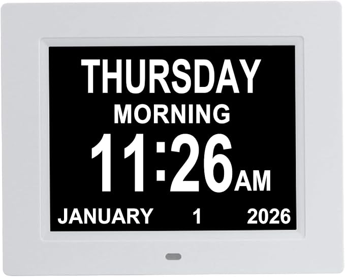Aowasi 8 Alarms Digital Clock, Extra Large Display Wall Digital Day Calendar Clock with Non-Abbreviated Day & Month Alarm Clocks for Seniors Impaired Vision Dementia Elderly Alzheimer
