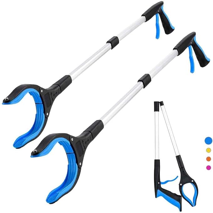 2-Pack Grabber Reacher Tool,32-Inch (81.3 cm) Foldable Reacher Grabber Pickup Tool with 360° Rotating Jaw & Magnet, Trash Grabber, Lightweight Trash Grabber（Blue）