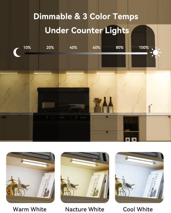 12-Pack Under Cabinet Lighting with 2 Charging Station 8-Inch USB Rechargeable Motion Sensor Light Indoor 3 Color Dimmable Closet Light, Stick on LED Magnetic Under Counter Lights for Kitchen