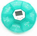 Electronic Medicine Organizer with Alarm Clock Reminder Portable Weekly Pill Box for Patients Easy-Read Day Labels Transparent Lids Green