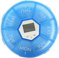 Compartments Electronic Medication Reminder Pill Box with Alarm Clock Portable Weekly Pill Organizer for Patients See-Through Lids and Day Markings Blue English Edition