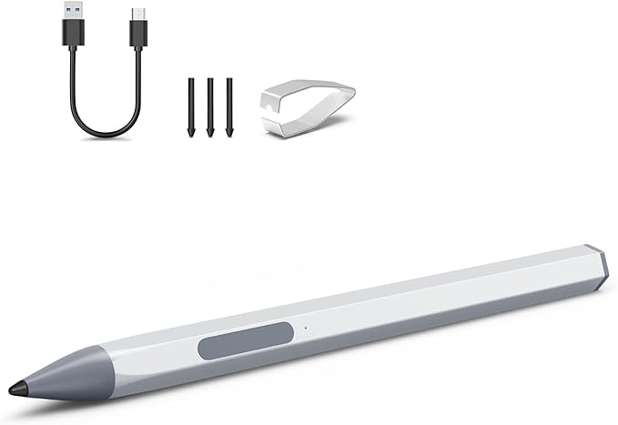 ASUS Stylus Pen for Transformer/Mini/Zenbook Flip/Pro/Vivobook Flip/Pro/Duo/Notebook, Rechargeable MPP 2.0 Tilt Pen, 4096 Pressure Sensitivity, Hexagonal Body Design, Silver